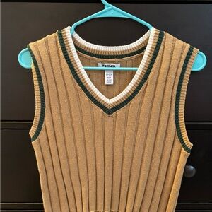 RSQ Tan Knit Vest with Green Accents